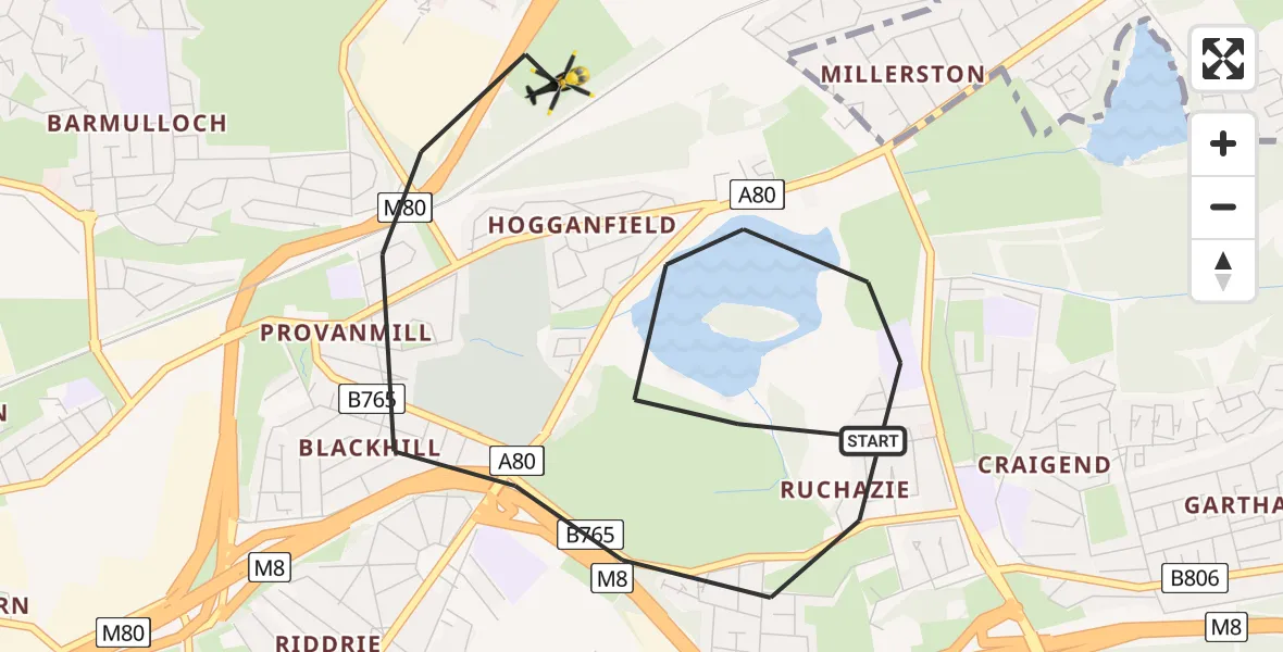 Flight path map showing Police Helicopter route from Glasgow to Glasgow