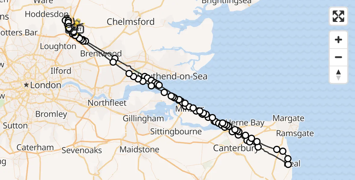 Flight path map showing Police Helicopter route from North Weald Airfield to North Weald Airfield