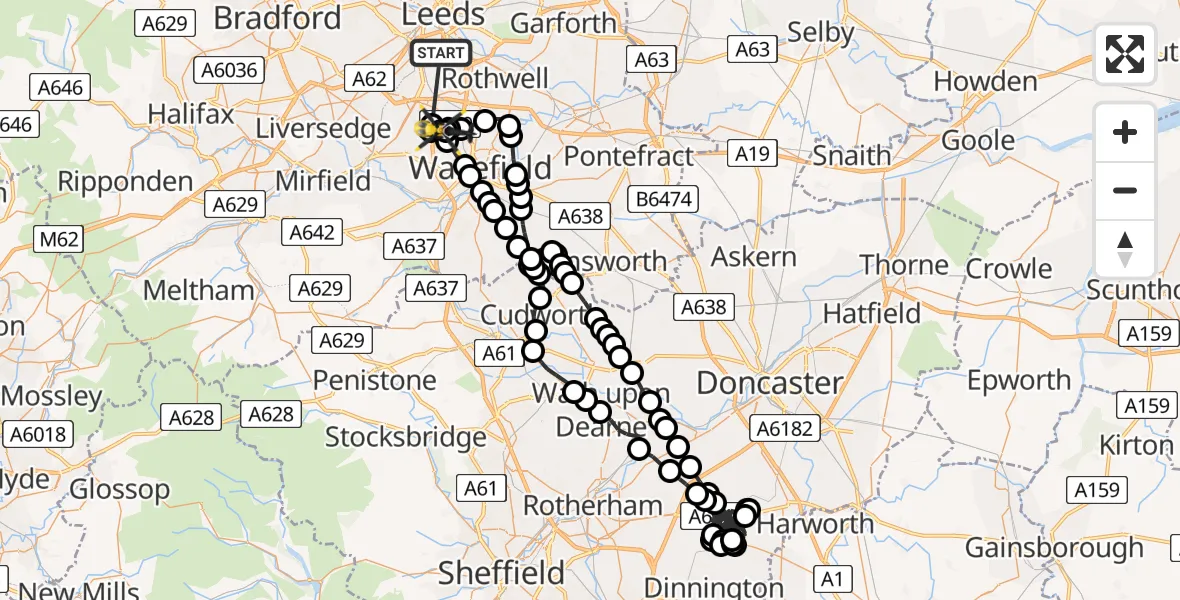 Flight path map showing Police Helicopter route from Belle Isle to East Ardsley