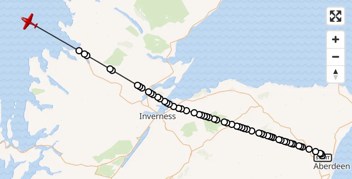 Flight route Air Ambulance Aircraft Aberdeen International Airport - Inner Seas, 20 April 2026, 07:36