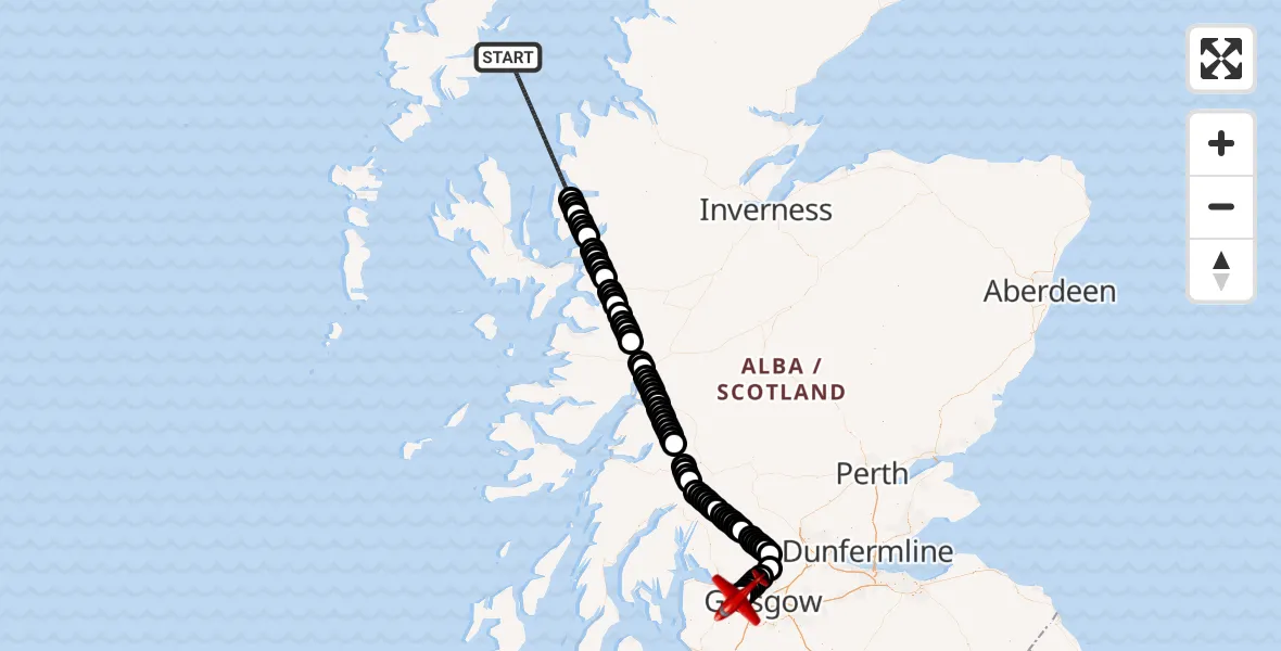 Flight route Air Ambulance Aircraft Inner Seas - Glasgow Airport, 20 April 2026, 08:54
