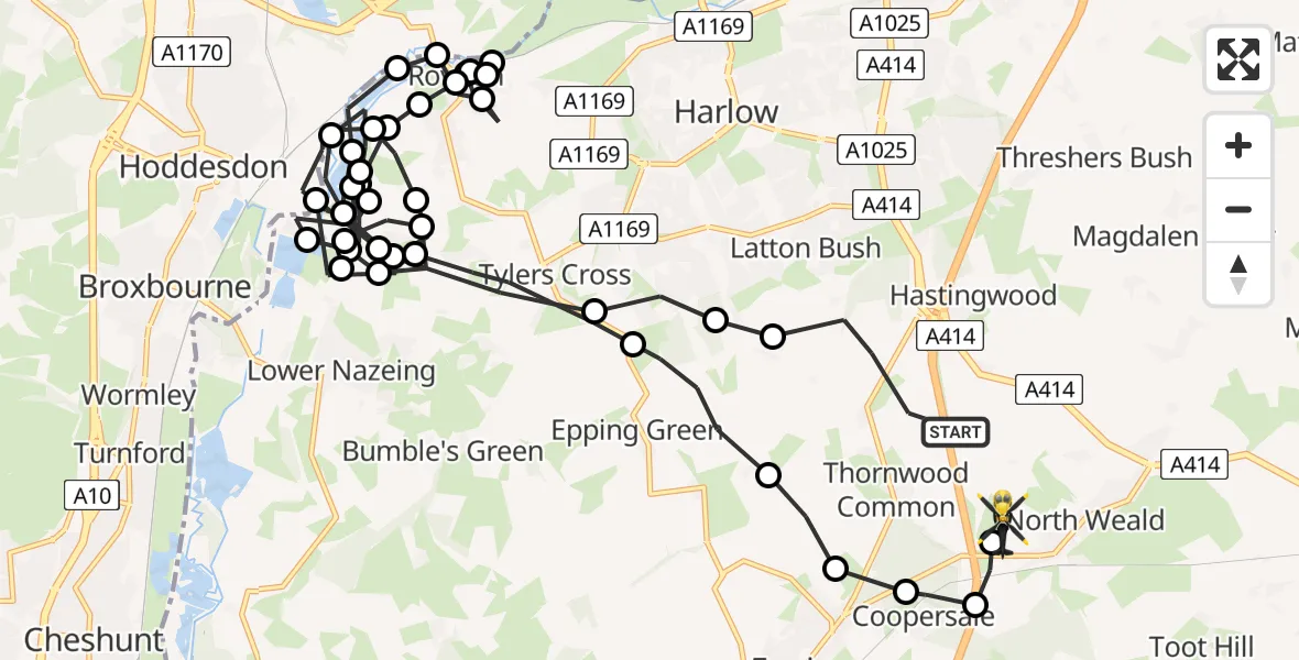 Flight route Police Helicopter North Weald Bassett - North Weald Airfield, 20 April 2026, 09:36