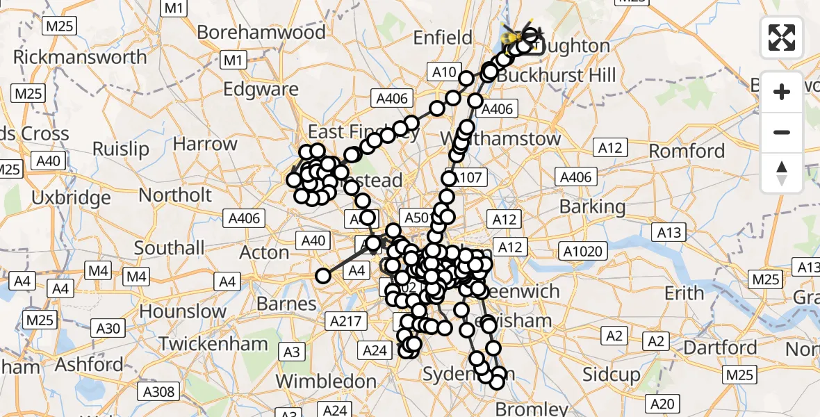 Flight path map showing Police Helicopter route from Chingford to Chingford