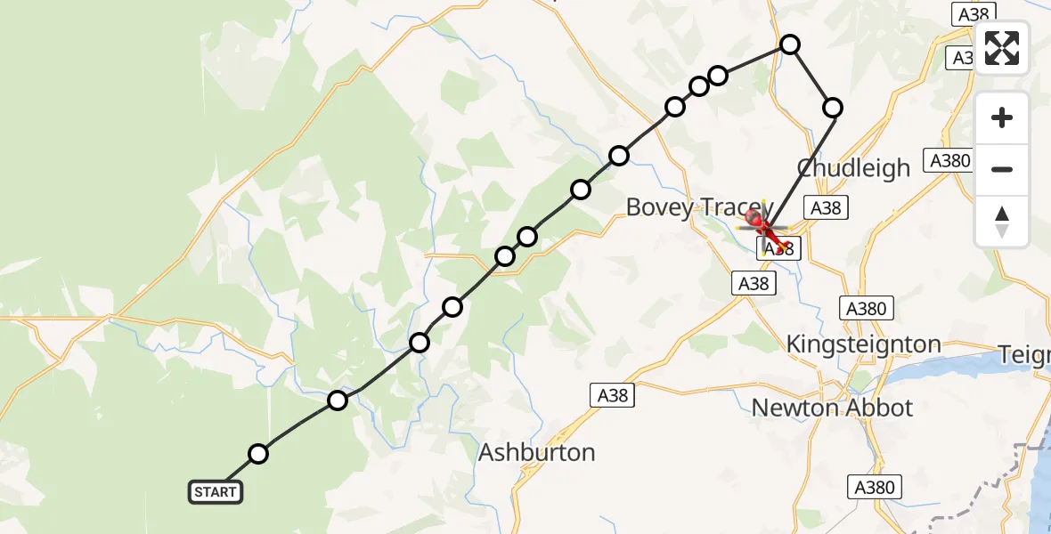 Flight route Air Ambulance Helicopter West Devon - Chudleigh Knighton, 20 April 2026, 10:17