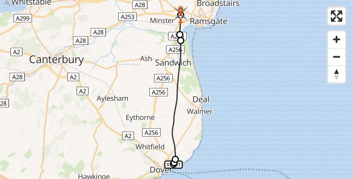 Flight route Coastguard Helicopter Langdon Battery Heliport - Manston Airport, 20 April 2026, 10:17