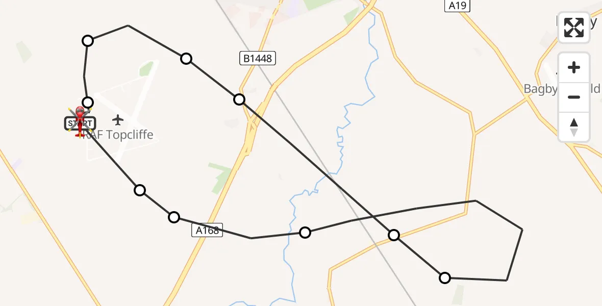 Flight route Air Ambulance Helicopter RAF Topcliffe - RAF Topcliffe, 20 April 2026, 10:52
