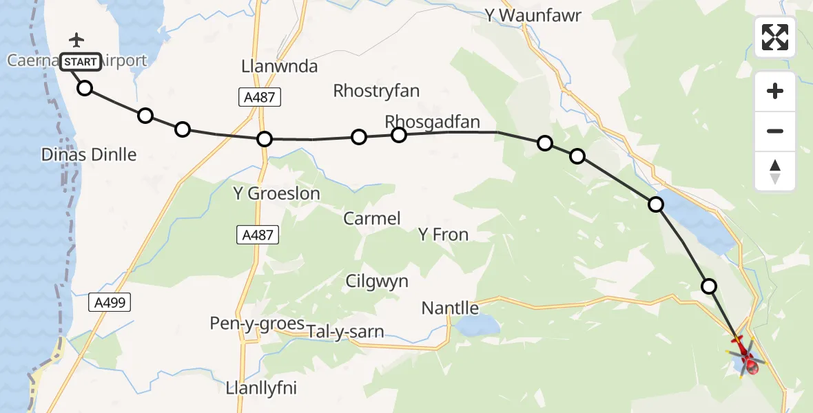 Flight route Air Ambulance Helicopter Caernarfon Airport - Rhyd-ddu, 20 April 2026, 11:06