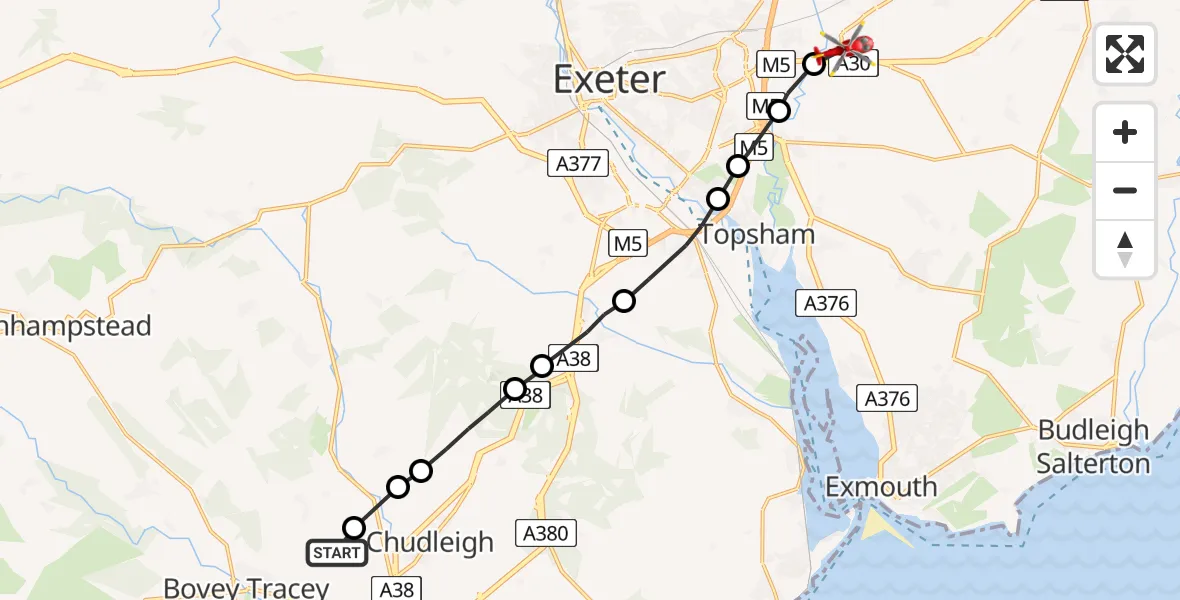 Flight route Air Ambulance Helicopter Chudleigh Knighton - Clyst Honiton, 20 April 2026, 11:08