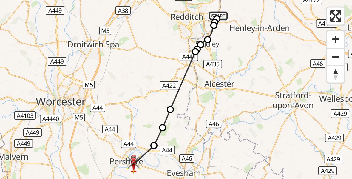 Flight route Air Ambulance Helicopter Stratford-on-Avon - Wick, 20 April 2026, 11:35