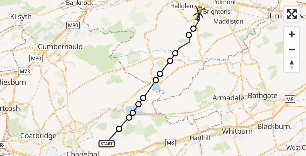 Flight route Police Helicopter Chapelhall - Reddingmuirhead, 20 April 2026, 12:13
