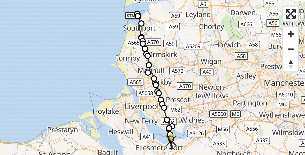 Flight route Police Helicopter Sefton - Ellesmere Port, 20 April 2026, 12:33