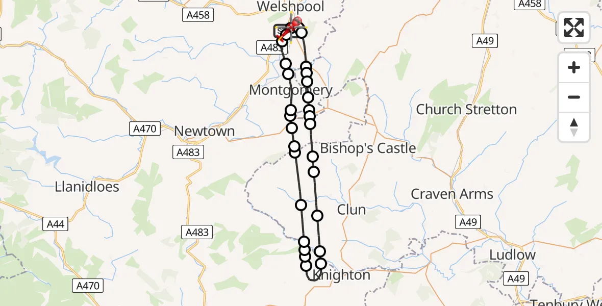 Flight route Air Ambulance Helicopter Welshpool Airport - Welshpool Airport, 20 April 2026, 12:55