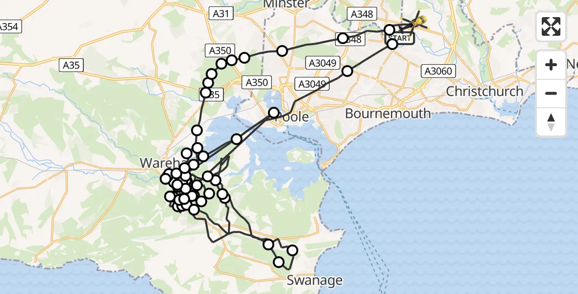 Flight path map showing Police Helicopter route from Hurn to Bournemouth Airport