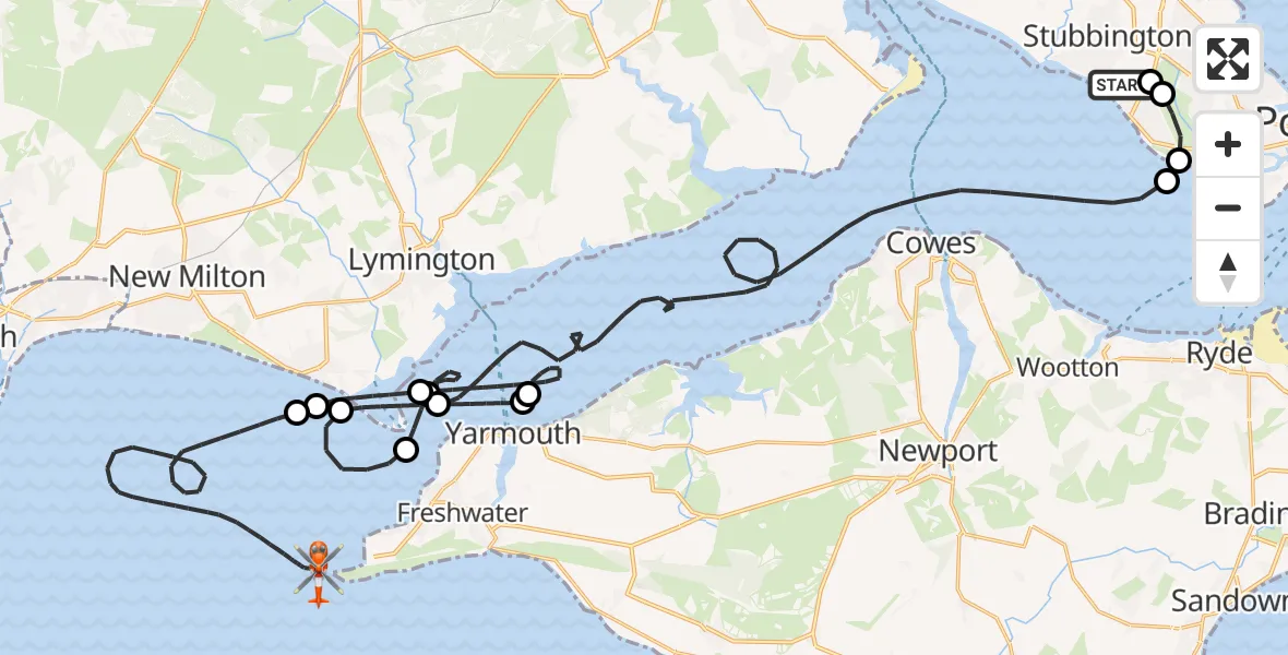 Flight route Coastguard Helicopter Solent Airport - English Channel, 20 April 2026, 13:45