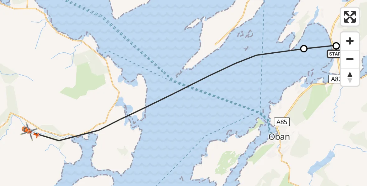 Flight route Coastguard Helicopter Oban Airport - Argyll and Bute, 20 April 2026, 13:58
