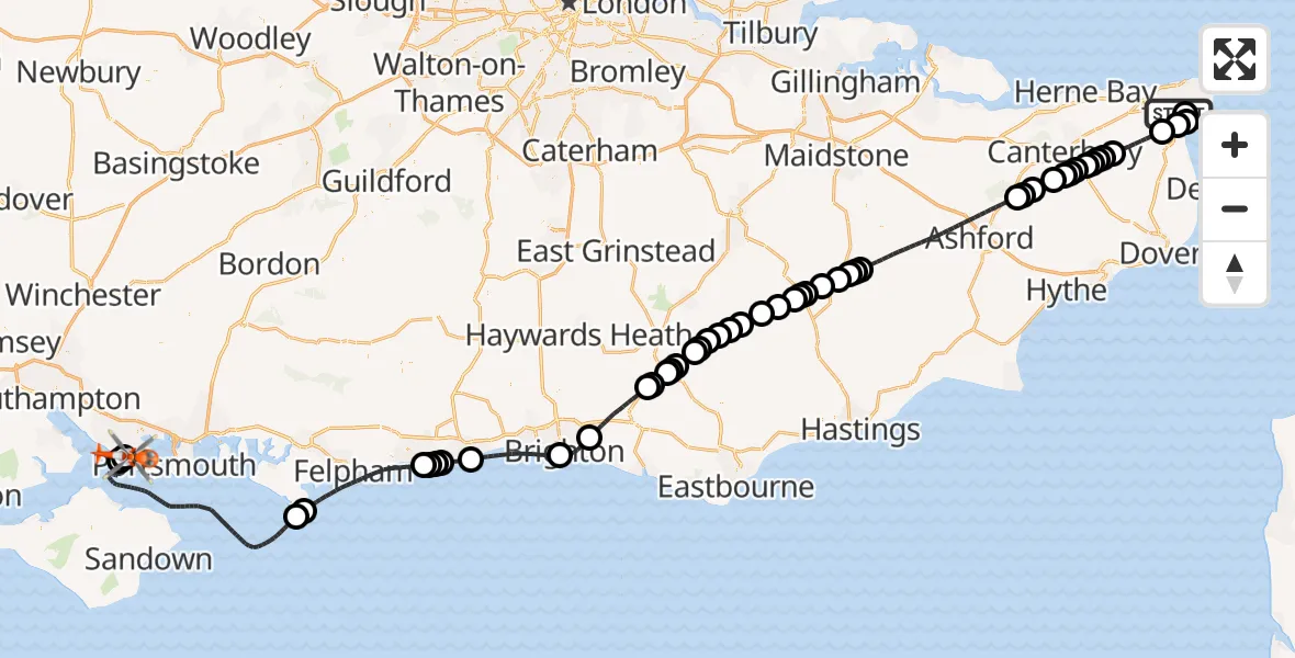 Flight route Coastguard Helicopter Manston Airport - Solent Airport, 20 April 2026, 14:12