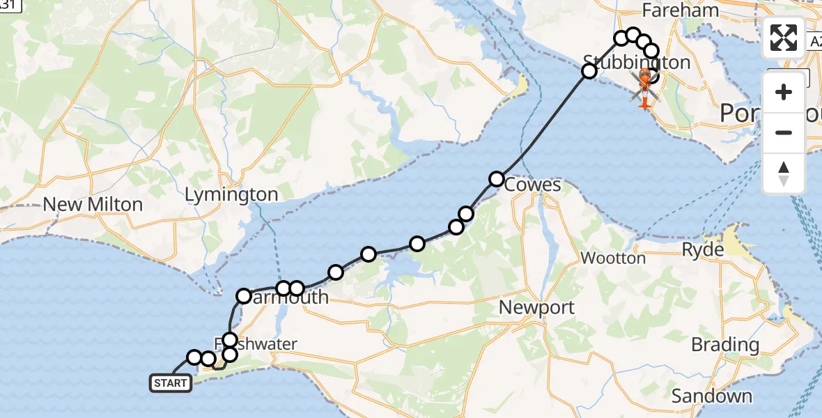 Flight route Coastguard Helicopter English Channel - Solent Airport, 20 April 2026, 14:38