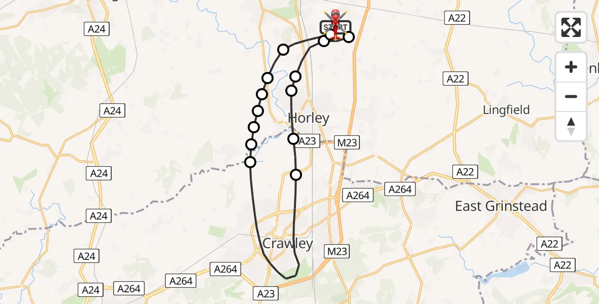 Flight route Air Ambulance Helicopter Redhill Aerodrome - Redhill Aerodrome, 20 April 2026, 14:46