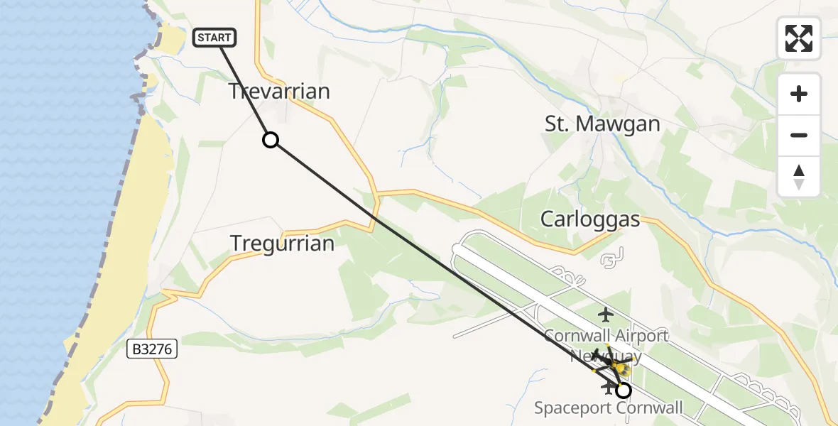 Flight route Police Helicopter Tregurrian - Cornwall Airport Newquay, 20 April 2026, 14:49