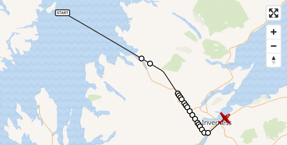 Flight path map showing Air Ambulance Aircraft route from Inner Seas to Inverness