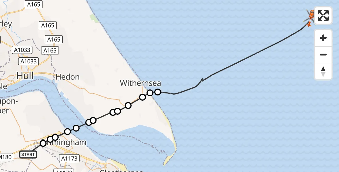 Flight route Coastguard Helicopter Ulceby - North Sea, 20 April 2026, 15:07