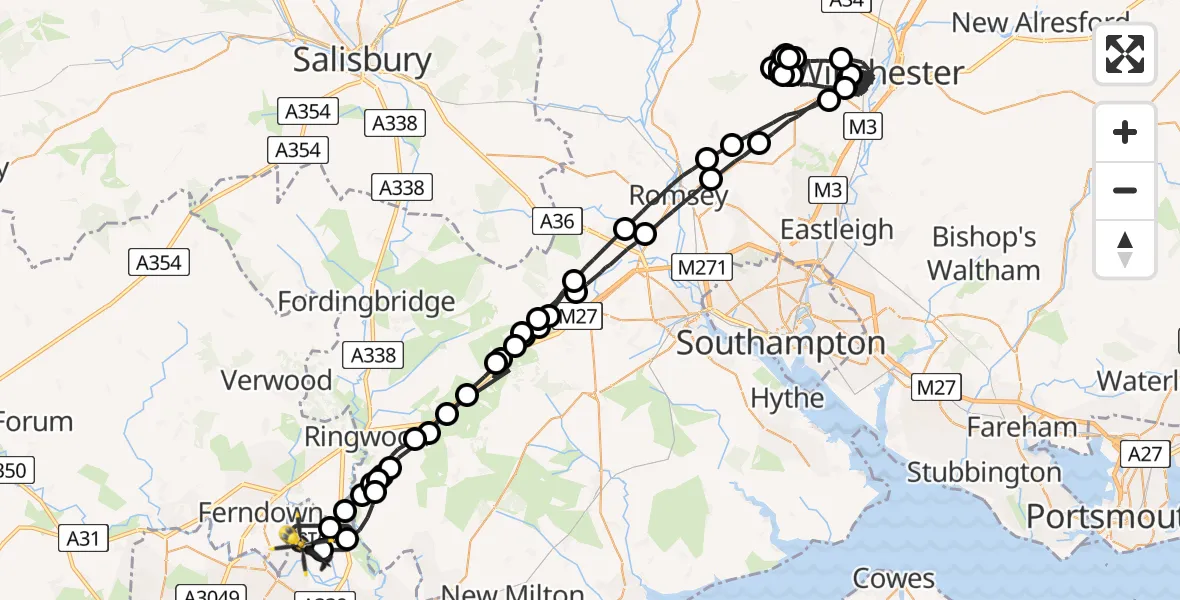 Flight route Police Helicopter Bournemouth Airport - Bournemouth Airport, 20 April 2026, 15:20