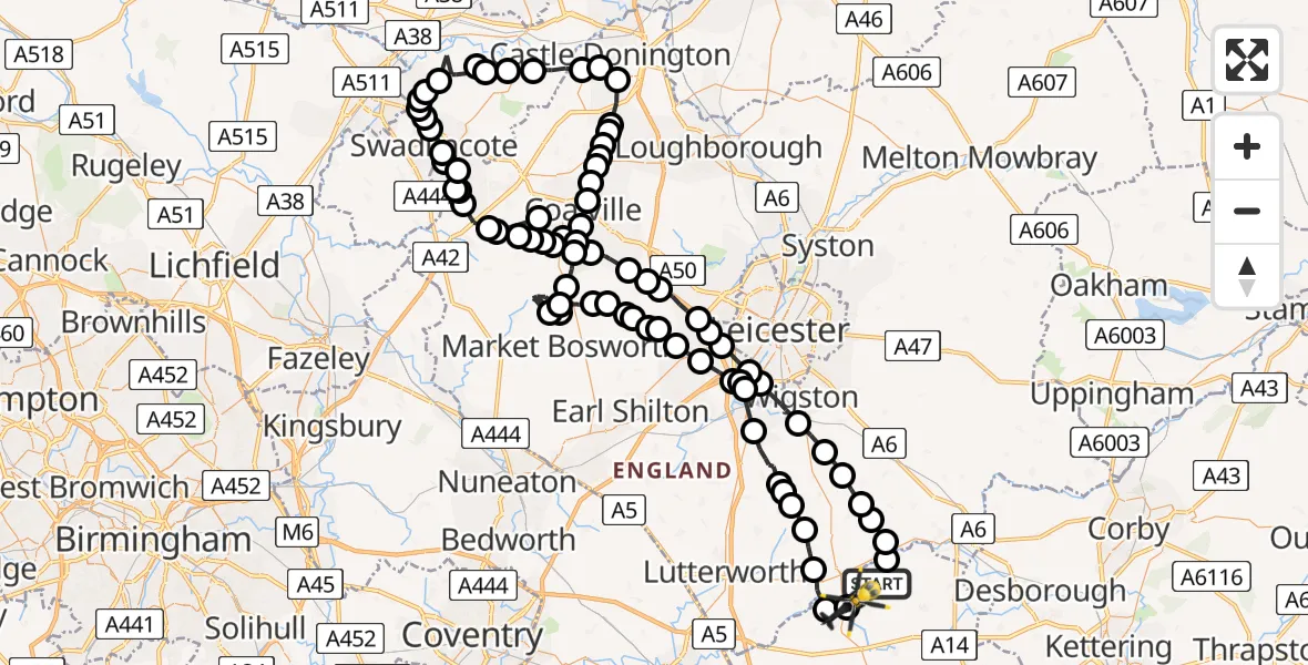Flight path map showing Police Helicopter route from Sibbertoft to Harborough