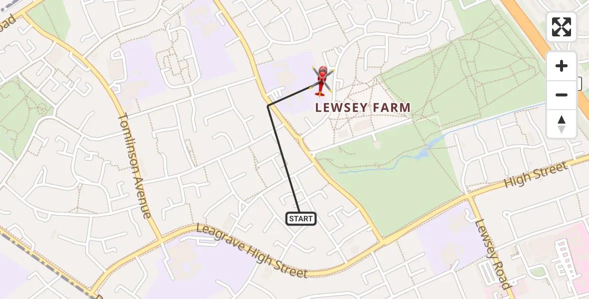 Flight route Air Ambulance Helicopter Lewsey Farm - Lewsey Farm, 20 April 2026, 15:53