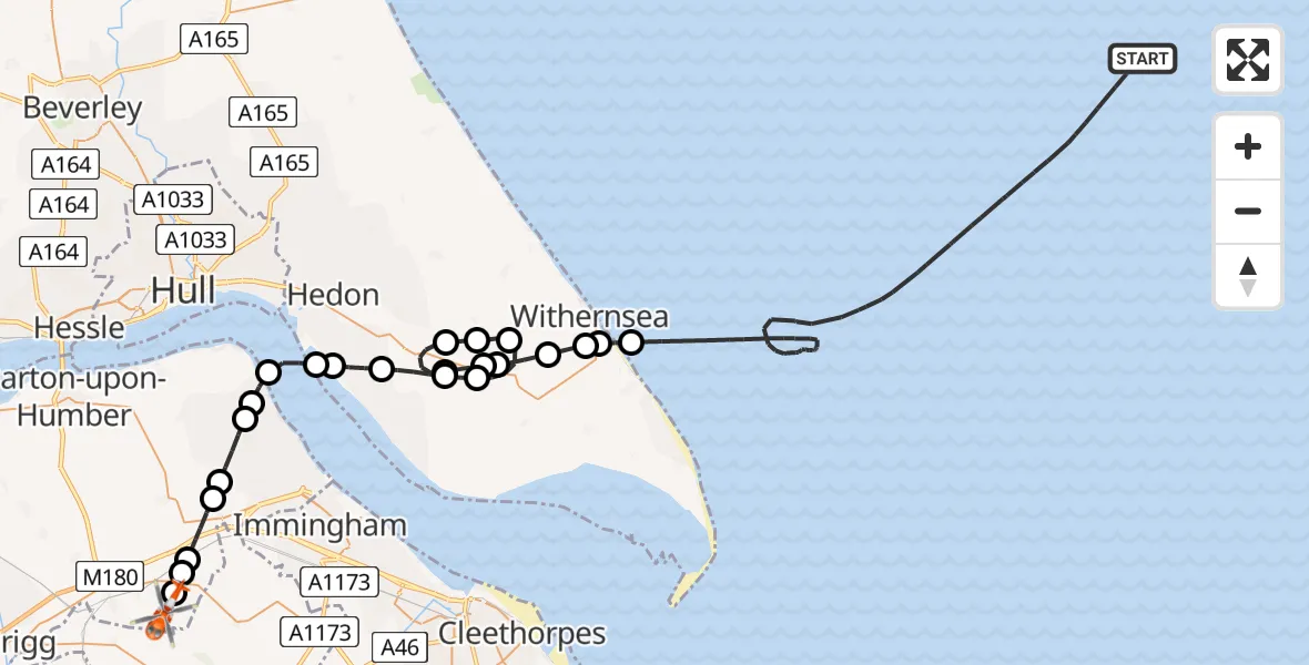 Flight route Coastguard Helicopter North Sea - Humberside Airport, 20 April 2026, 15:54