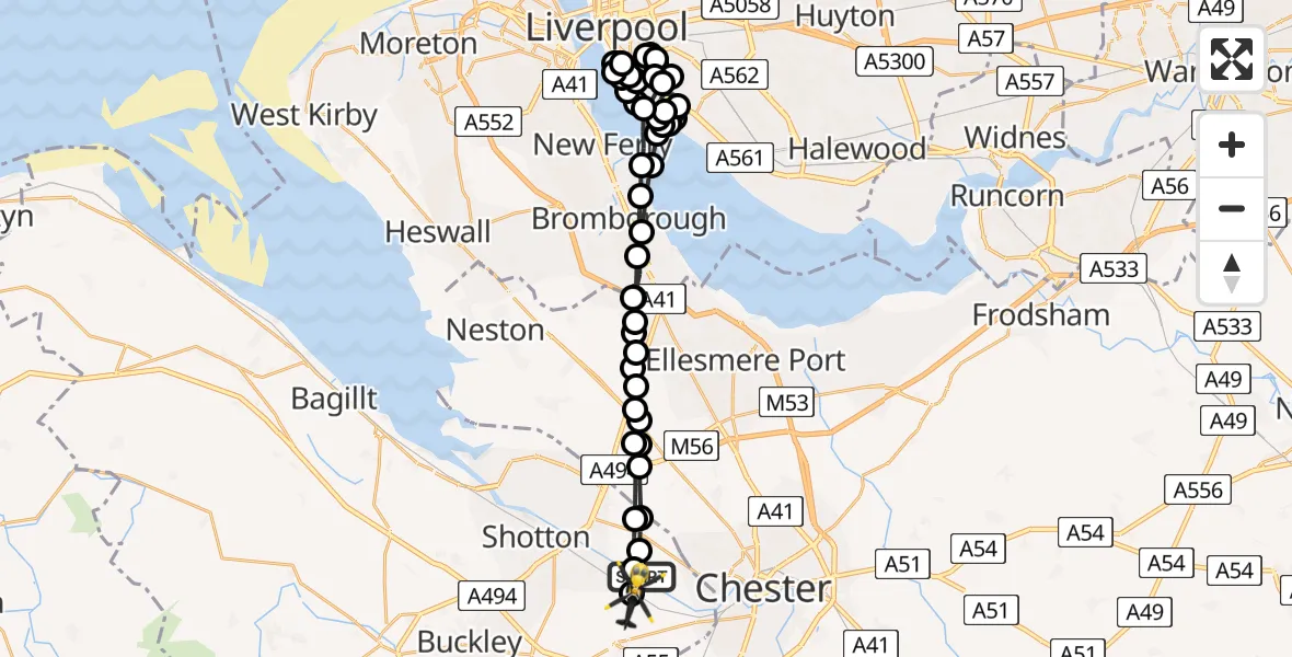 Flight route Police Helicopter Saltney Ferry - Hawarden Airport, 20 April 2026, 16:17