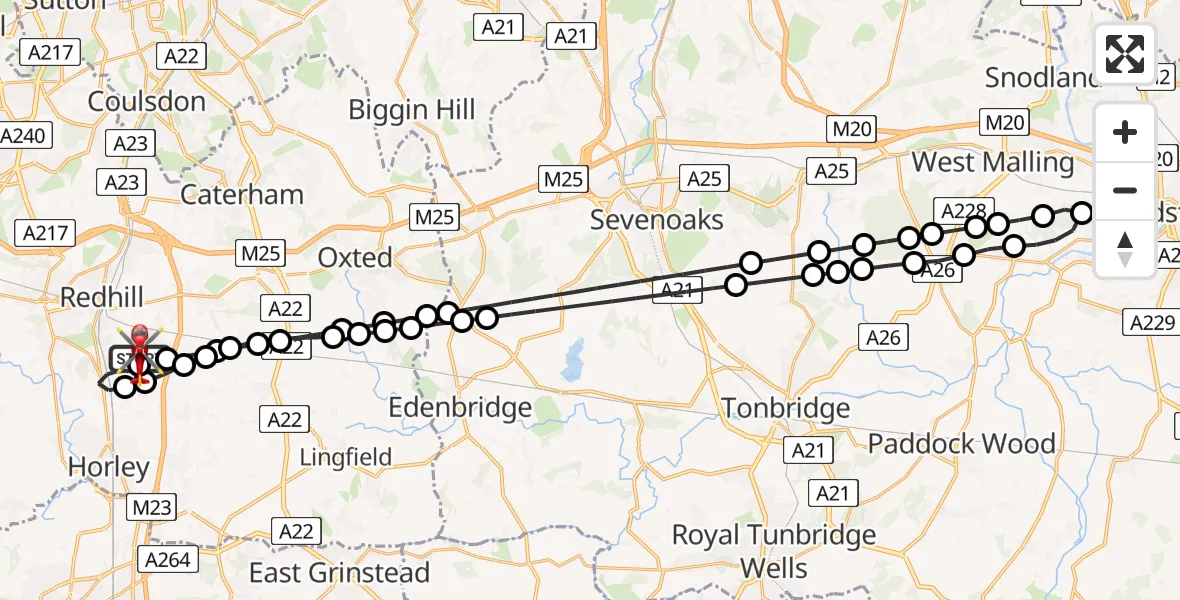Flight route Air Ambulance Helicopter Redhill Aerodrome - Redhill Aerodrome, 20 April 2026, 17:08