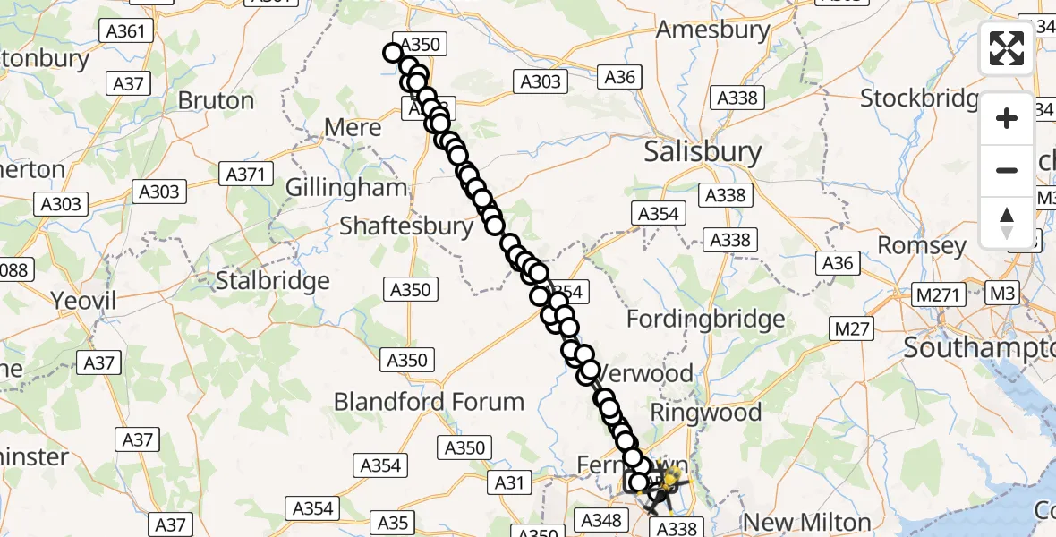 Flight route Police Helicopter Parley Cross - Bournemouth Airport, 20 April 2026, 17:27
