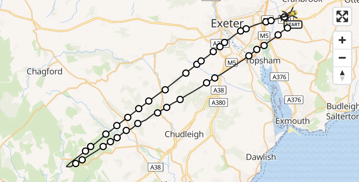 Flight route Police Helicopter East Devon - Exeter International Airport, 20 April 2026, 18:22