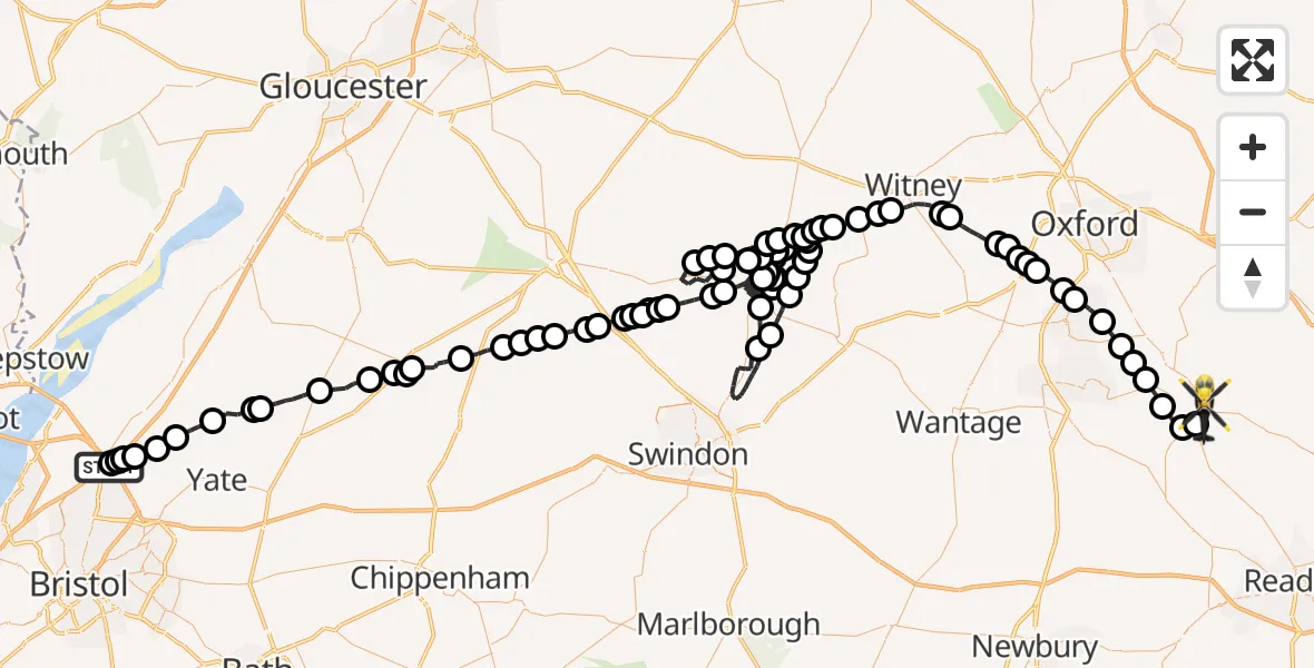 Flight route Police Helicopter Almondsbury Helicopter Base - Crowmarsh Gifford, 20 April 2026, 18:29