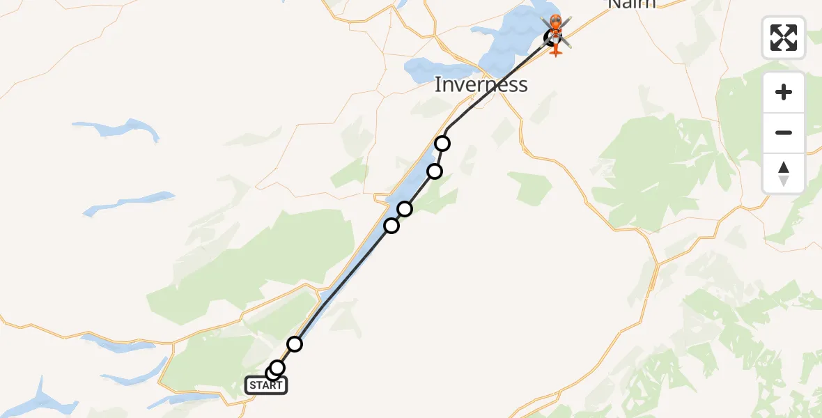 Flight route Coastguard Helicopter Fort Augustus - Inverness Airport, 20 April 2026, 19:23