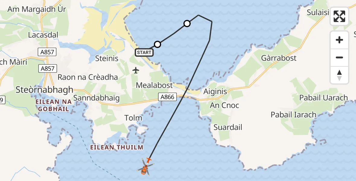 Flight route Coastguard Helicopter Stornoway Airport - Inner Seas, 20 April 2026, 19:29