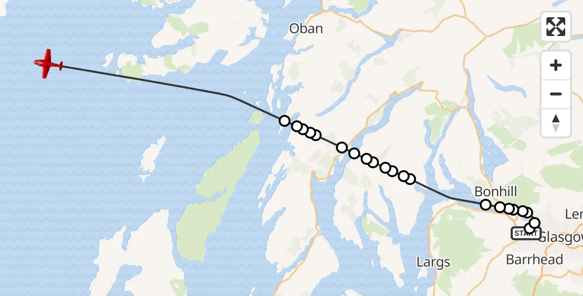 Flight route Air Ambulance Aircraft Glasgow Airport - Inner Seas, 20 April 2026, 20:01