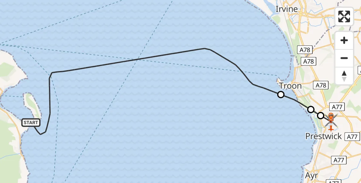 Flight route Coastguard Helicopter Inner Seas - Glasgow Prestwick Airport, 20 April 2026, 20:48