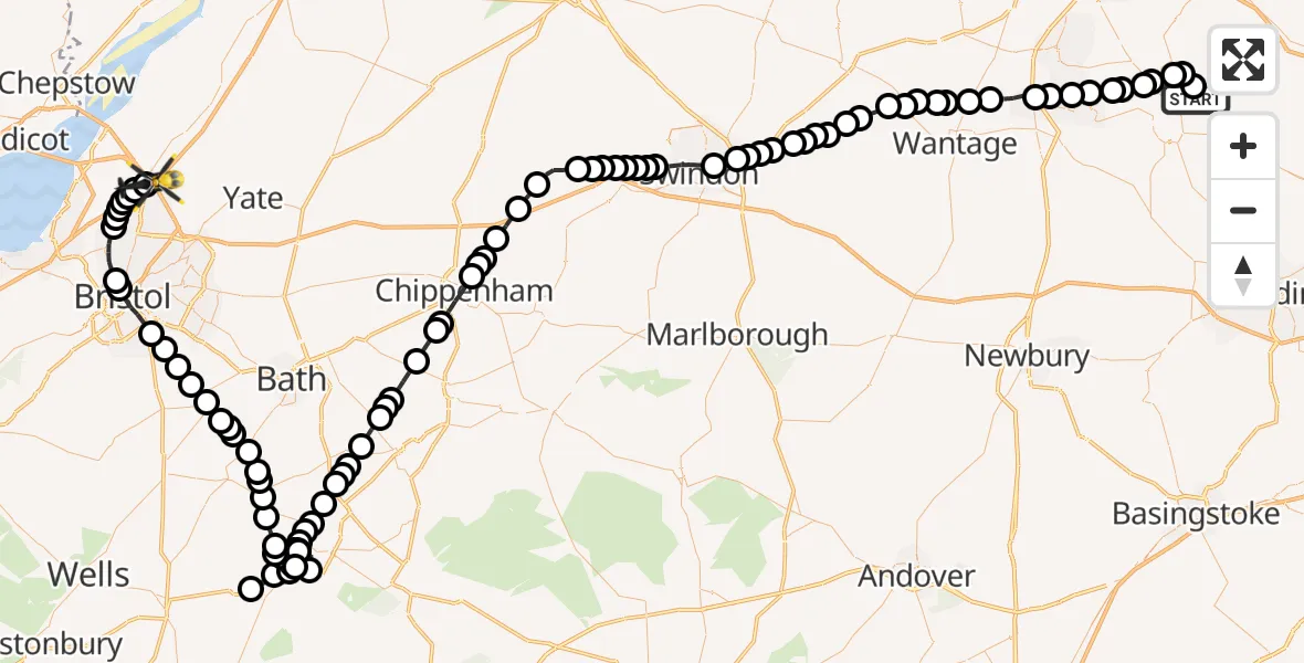 Flight route Police Helicopter RAF Benson - Almondsbury Helicopter Base, 20 April 2026, 21:24