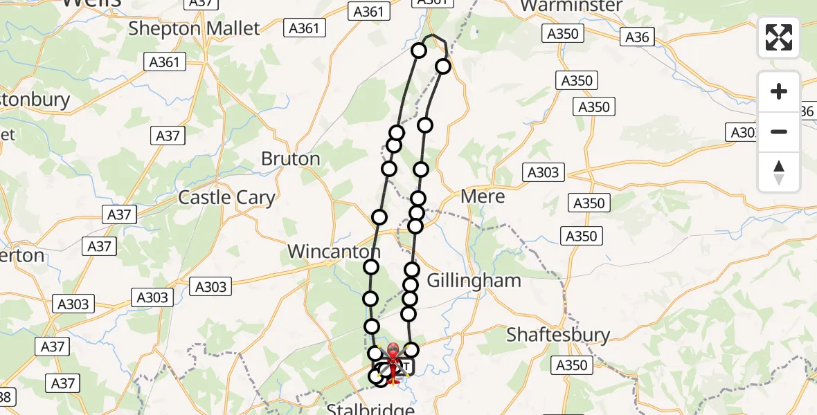 Flight route Air Ambulance Helicopter Henstridge Airfield - Henstridge Airfield, 20 April 2026, 21:40