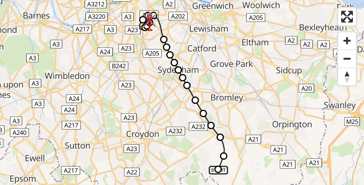 Flight route Air Ambulance Helicopter Nash - Kings College London Hospital, 20 April 2026, 21:54