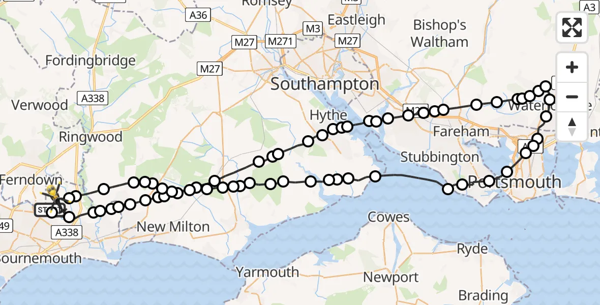Flight path map showing Police Helicopter route from Hurn to Bournemouth Airport