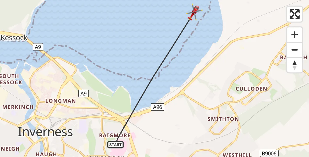 Flight path map showing Air Ambulance Helicopter route from Inverness to Inverness