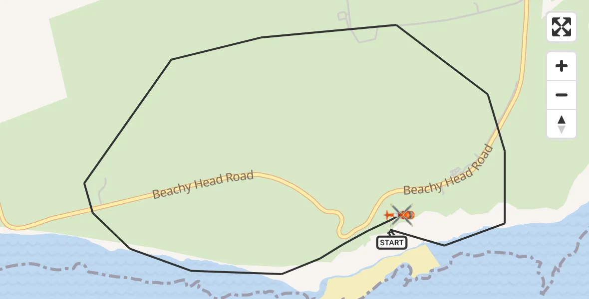 Flight path map showing Coastguard Helicopter route from Eastbourne to Eastbourne