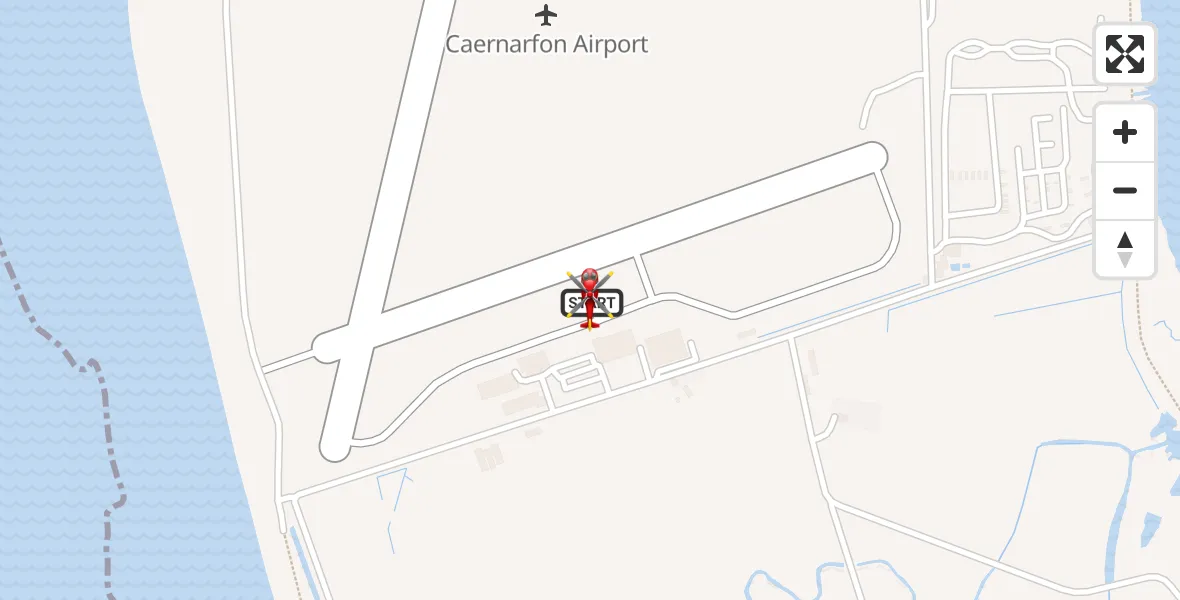 Flight path map showing Air Ambulance Helicopter route from Caernarfon Airport to Caernarfon Airport