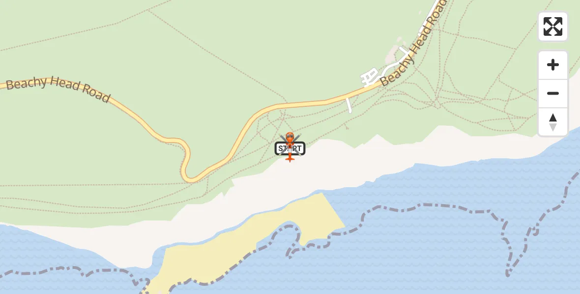 Flight path map showing Coastguard Helicopter route from Eastbourne to Eastbourne