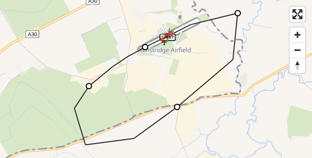 Flight path map showing Air Ambulance Helicopter route from Henstridge Airfield to Henstridge Airfield