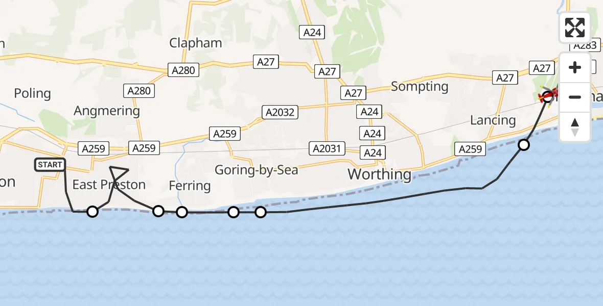 Routekaart van de vlucht: Air Ambulance Helicopter to Brighton City Airport