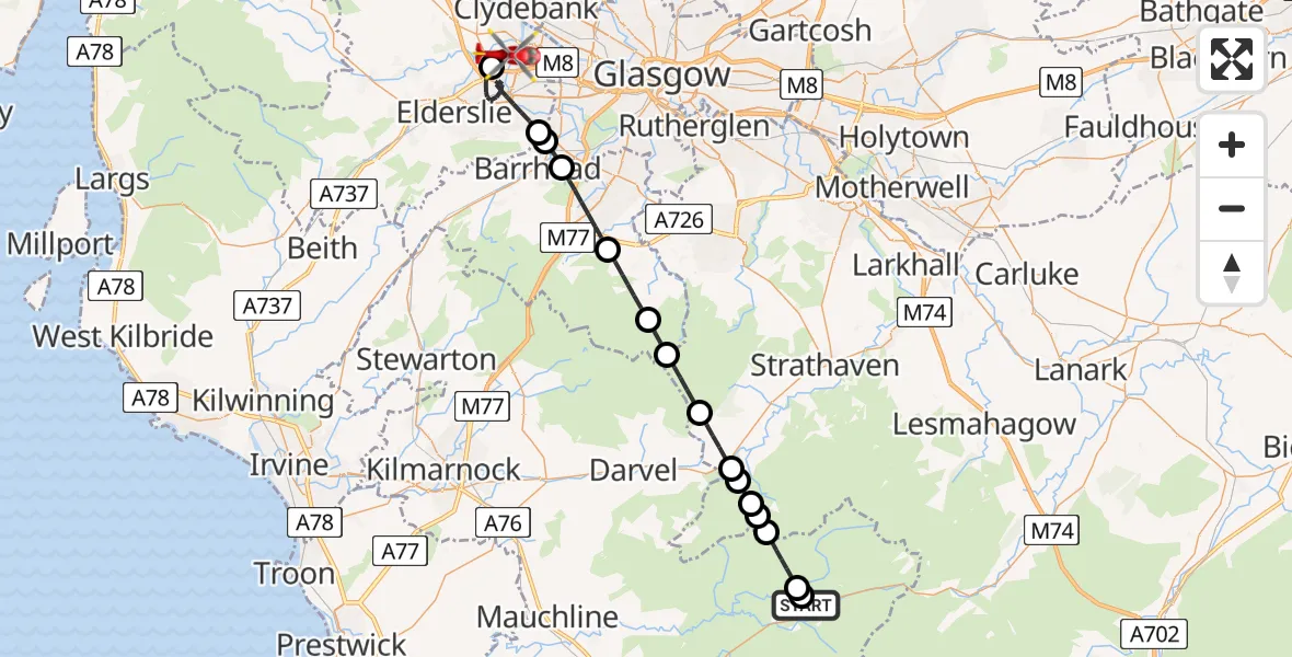 Routekaart van de vlucht: Air Ambulance Helicopter to Glasgow Airport