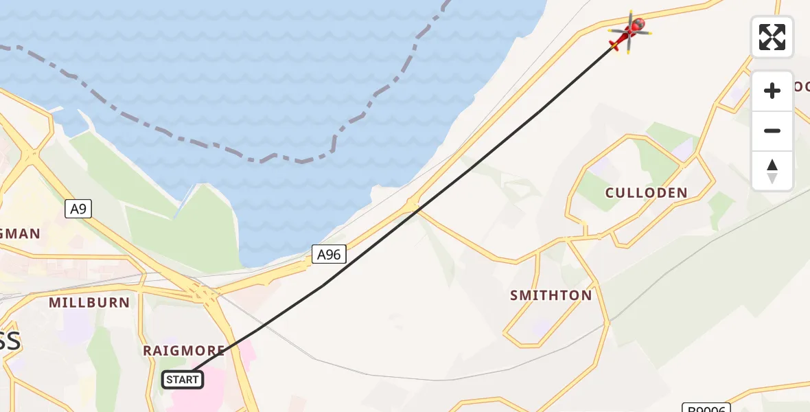 Flight path map showing Air Ambulance Helicopter route from Inverness to Inverness